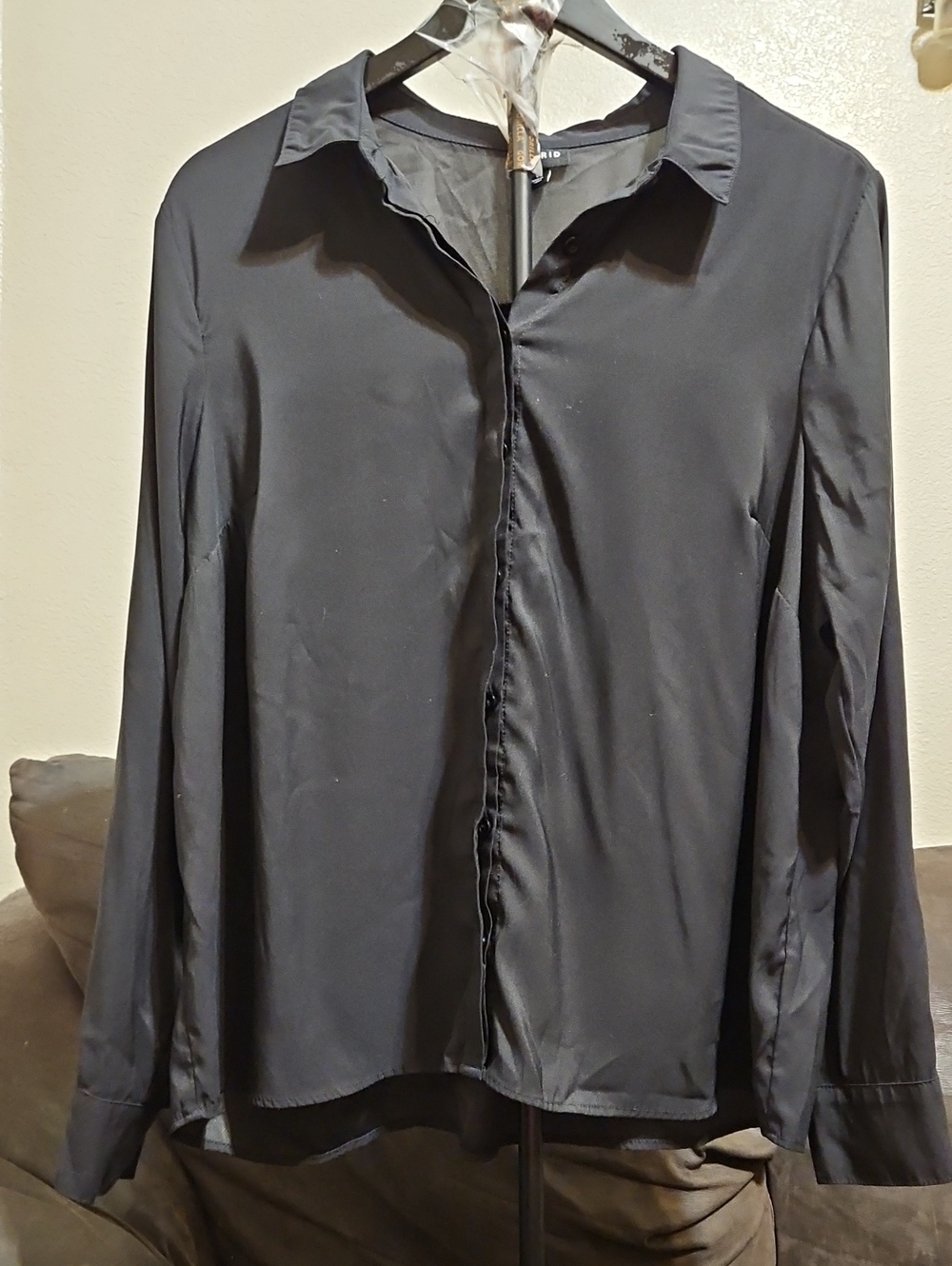 torrid Black Long-Sleeve Satin Button-Down Blouse